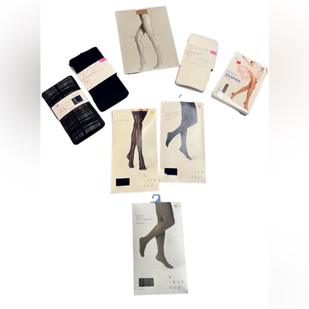 NWT Lot of 7 pantyhose and 1 pair thigh highs